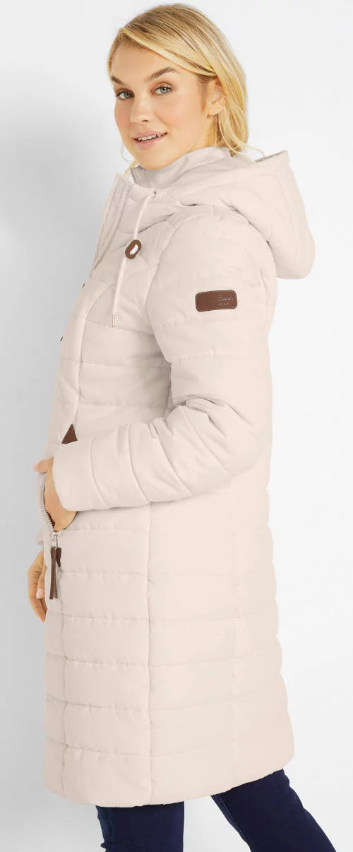 Dlhá prešívaná dámska zimná bunda béžová farba