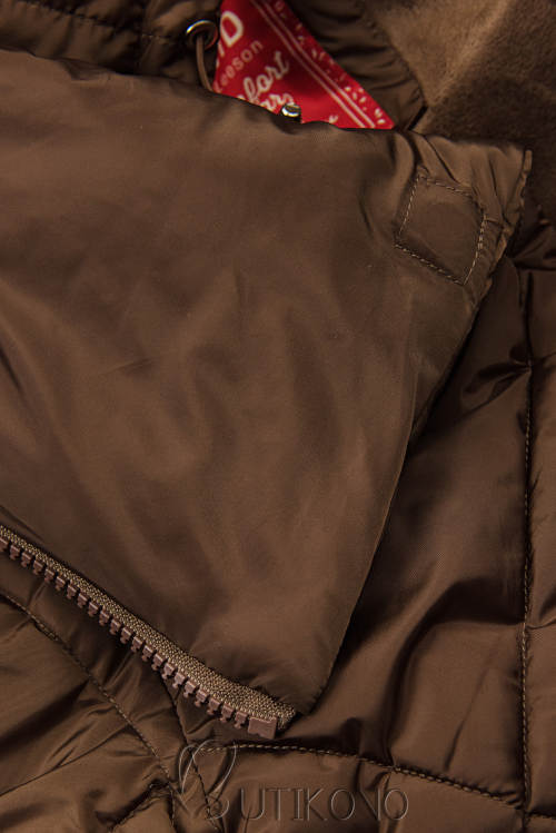 Hnedá prešívaná zimná bunda s vysokým golierom