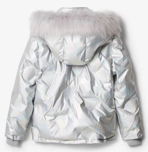 Strieborná detská zimná bunda s kapucňou