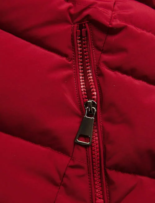 Dámska červená zimná bunda s vreckami na zips