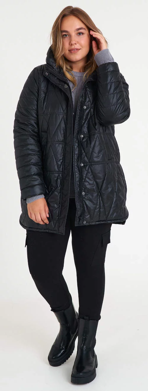 Lacná čierna prešívaná zimná bunda pre moletky