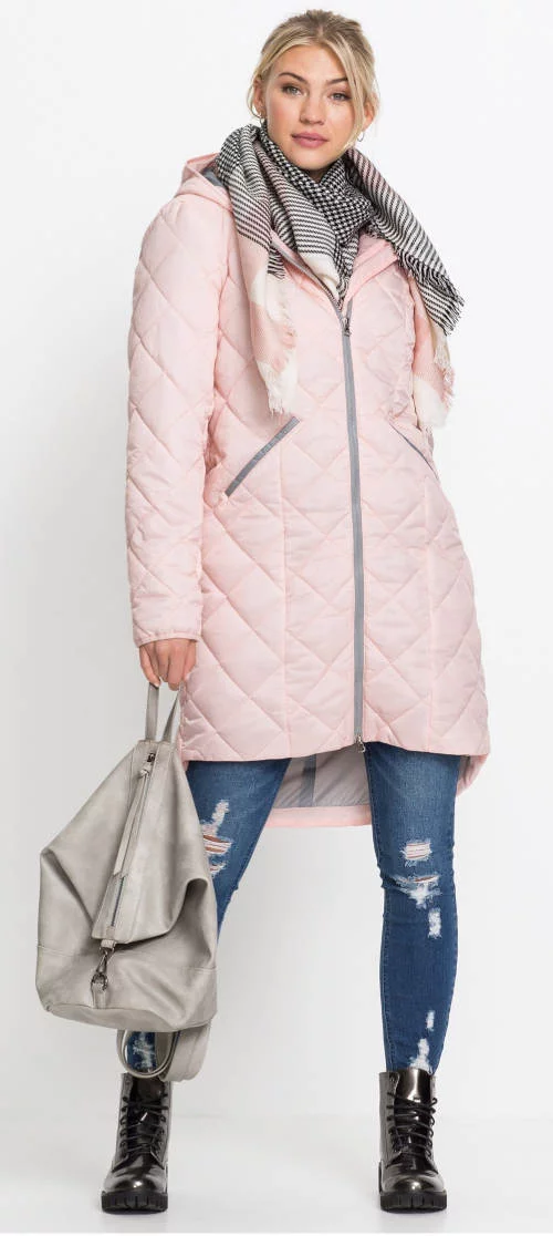 Nežný prešívaný zimný kabát lacný