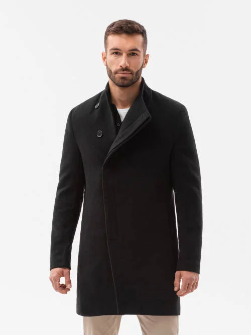 Pánsky čierny vlnený kabát